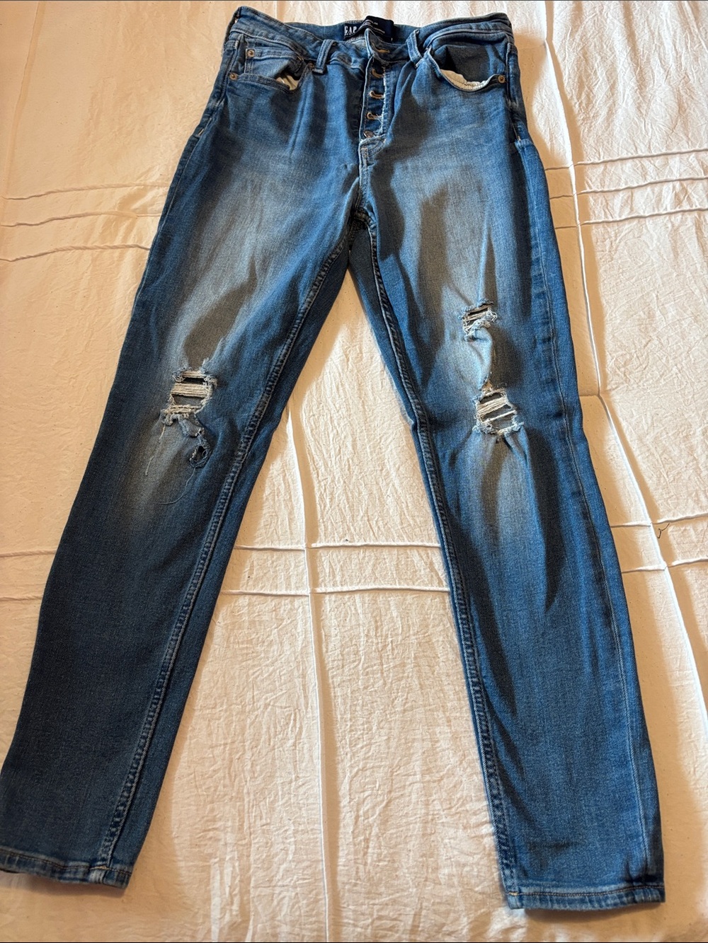 GAP Women's Distressed Blue Button-Fly Jeans